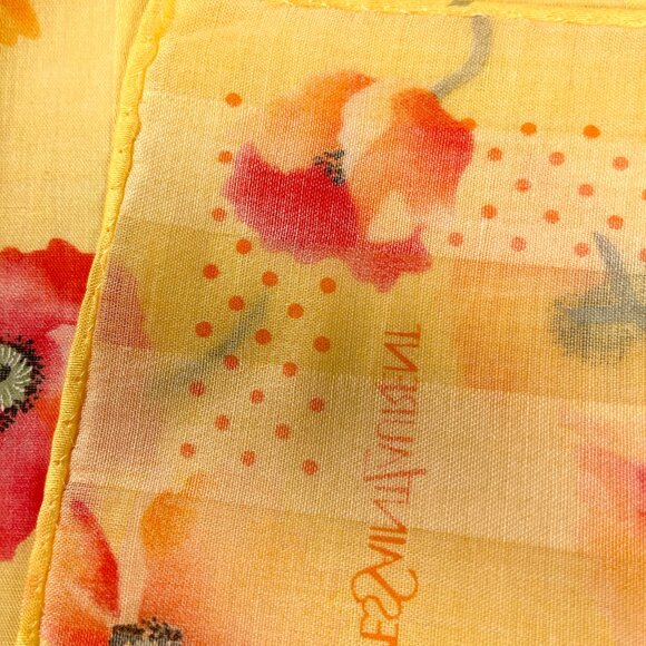 Vintage Yves Saint Laurent Cotton Floral Scarf Poppy Print Rolled Hem - Picture 10 of 10
